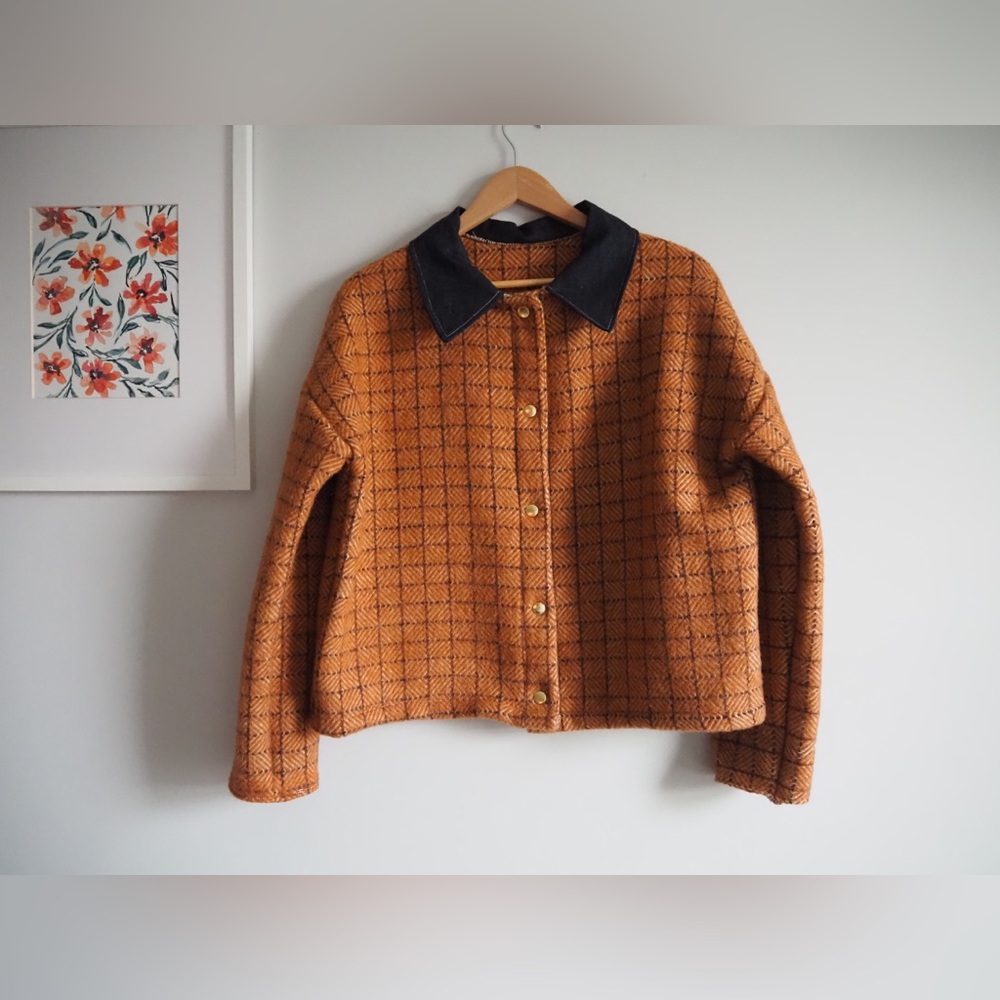 Upcycled Vintage Wool Blanket Coat Sustainable Deadstock Denim Jacket Hand Made